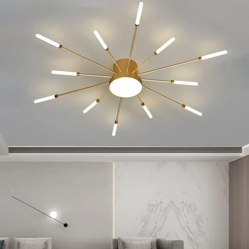 Vista 5 de Lámpara de techo LED regulable de 32 pulgadas, 12 luces de techo, lámpara de techo empotrada, iluminación de interior dorada para sala de estar, 12