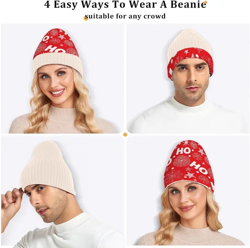 Vista 5 de Ho Red Stars Christmas Beanie for Women Men Warm Cap Soft Beanies Reversible Crochet Hats for Y2k Winter Fall