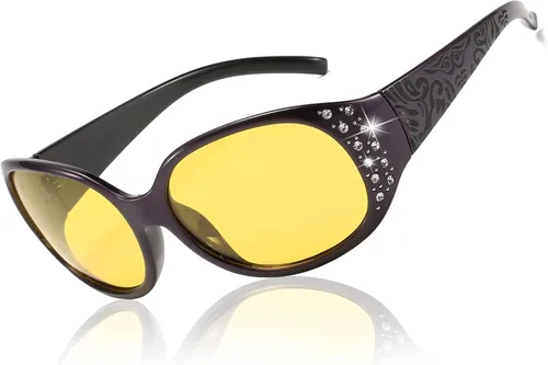 Vista 34 de LVIOE Gafas de conducción de visión nocturna envolventes antirreflejos con lente amarilla polarizada para mujer