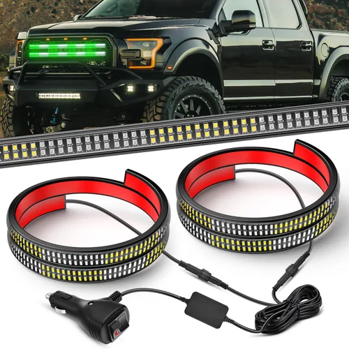 Vista 17 de Nilight 2 piezas de 24 pulgadas de tira de luces estroboscópicas para parrilla de camiones, 384 LED, luz de emergencia ámbar, flexible, intermitente