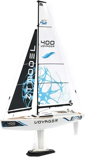 Vista 2 de PLAYSTEM Voyager 400 RC - Velero controlado por viento en azul, 26 pulgadas de alto