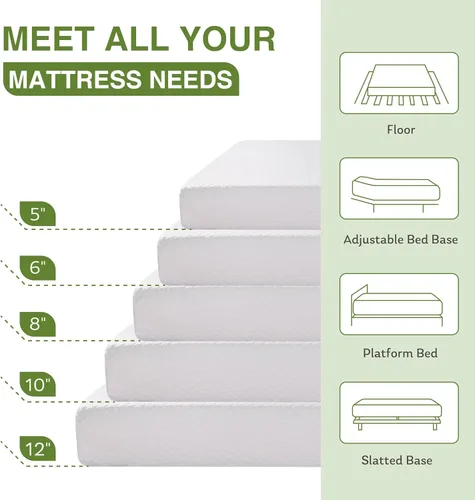 Vista 7 de EGOHOME Colchón individual de 5 pulgadas para niños, colchón de espuma viscoelástica con gel de té verde refrescante, alivia la presión con soporte