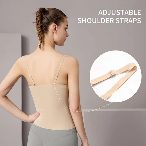 Vista 2 de Camisola ajustada para mujer con brasier integrado, tirantes delgados, camiseta sin mangas