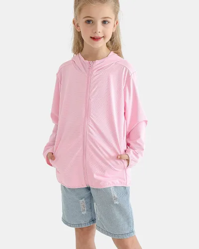 Vista 2 de Auranso Kids Zip-Up Hoodie Girls Boys UPF50+ Sun Protection Jacket Hooded Cooling Shirt