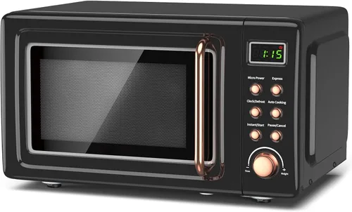 Vista 10 de Microondas retro Moccha, microondas compacto de 0.7 pies cúbicos, hornos de microondas de 700 vatios para encimera con 5 niveles de potencia