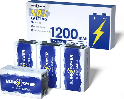 Vista 7 de Blinkspower Paquete de 2 baterías de litio de 9 V, batería de 9 voltios de 1200 mAh, batería de 9 V de larga duración para detectores, no recargable