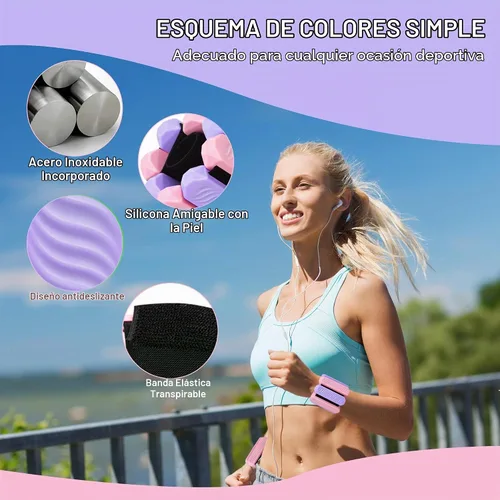 Vista 4 de Juego de 2 pesas para tobillo y muñeca para mujer, pesas ajustables (1 libra cada una), para caminar, yoga, danza, gimnasio