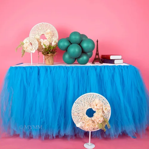 Vista 7 de Falda para mesa de tutú de tul, decoración de mesa rectangular o redonda para fiesta de boda, dama de honor, hermana, disfraz, moda de lujo Tutu-azul