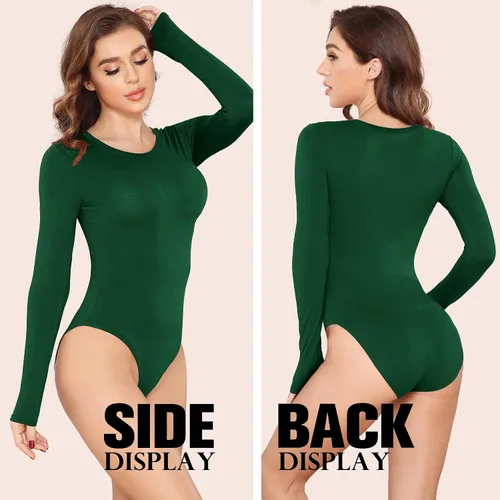 Vista 17 de LAOLASI Body de manga larga con cuello redondo para mujer, ajustado, básico, extensor