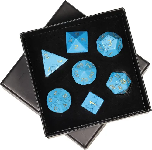 Vista 12 de mookaitedecor Juego de 7 dados poliédricos de cristal de ágata india, dados pulidos de piedras pulidas para juegos de mesa RPG MTG decoración
