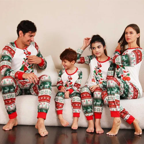 Vista 5 de CHUOAND Conjunto de pijama familiar de Navidad para parejas, ropa de dormir de Papá Noel para parejas