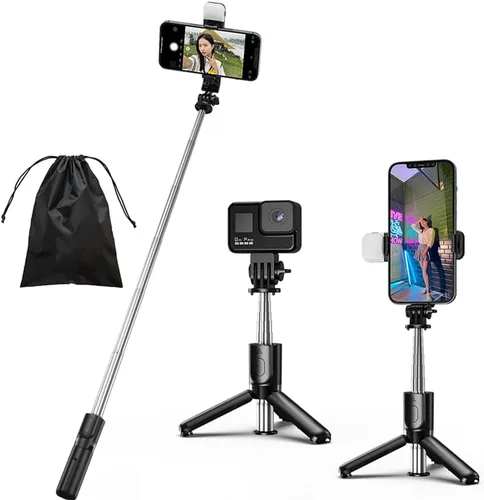Vista 10 de Trípode para selfie, soporte de trípode 4 en 1 con control remoto inalámbrico desmontable, soporte para teléfono inteligente compatible con iPhone