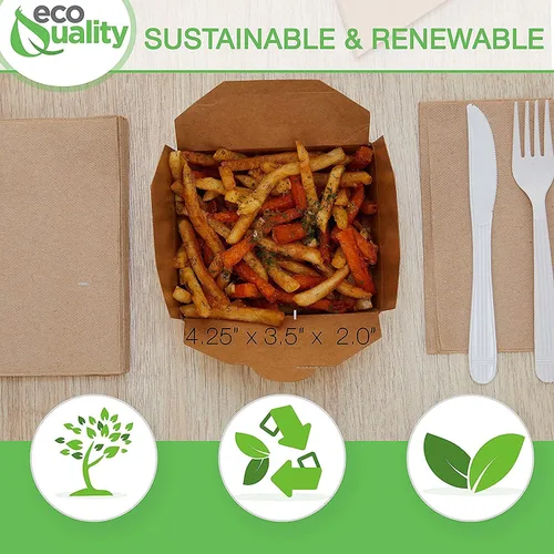 Vista 3 de EcoQuality Cajas de papel kraft marrón para llevar de 45 onzas, recipientes resistentes a la grasa para microondas, contenedores para llevar