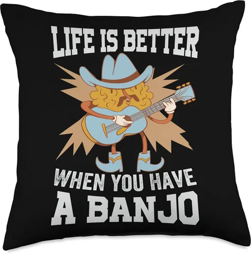 Vista 4 de Life Is Better When You Have A Banjo - Country Music Throw Pillow