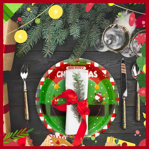 Vista 7 de Sliner 120 platos de papel de Navidad desechables, 9 pulgadas