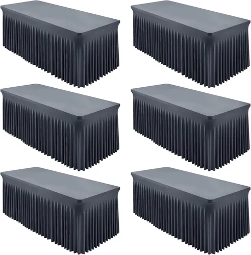 Vista 24 de Paquete de 2 manteles color azul bebé para mesa rectangular de 4 pies, manteles de elastano elásticos de 4 pies, falda blanca rectangular para baby