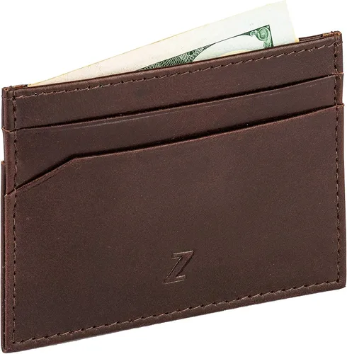 Vista 4 de Cartera delgada de piel auténtica con protección RFID, Marrón