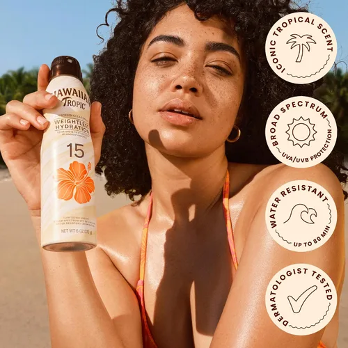 Vista 6 de Hawaiian Tropic - Protector solar en aerosol de hidratación sin peso SPF 15, 6 onzas (paquete de 2) Clear body sunscreen, Lightweight texture