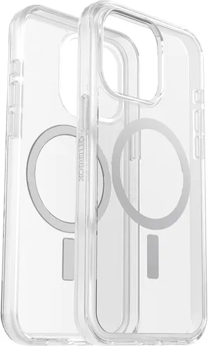 Vista 6 de OtterBox Funda transparente para iPhone 15 Pro MAX (solamente) de la serie Symmetry (transparente), se ajusta a MagSafe, ultra suave, bordes