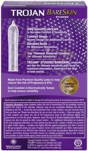 Vista 2 de Trojan BareSkin - Preservativos de látex con tachuelas, 10 unidades, paquete de 4