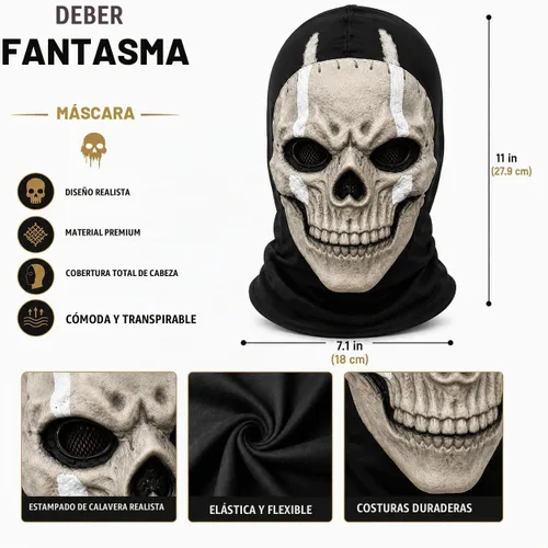 Vista 3 de Dutty - Máscara de fantasma de calavera, disfraz de pasamontañas de COD