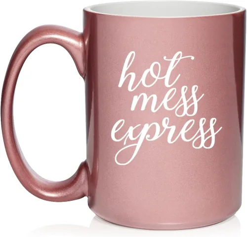 Vista 4 de Daylor Hot Mess Express - Taza de café de cerámica divertida para ella, él, amigo, compañero de trabajo, esposa, esposo (11 onzas, azul)