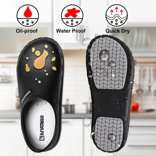 Vista 5 de Zapatos antideslizantes para hombres, resistentes al aceite, al agua, para chef, enfermería, médicos, adecuados para cocina, restaurante, jardín