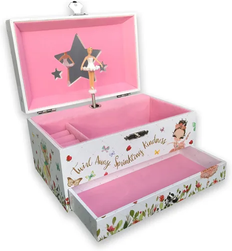 Vista 7 de Play You Are My Sunshine (opción de 60 melodías) Joyero para niños con cajón extraíble para bailarina, caja de música para niñas con mecanismo