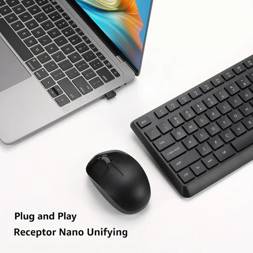 Vista 2 de Combo de teclado y ratón inalámbrico para Windows, combo de teclado y ratón inalámbrico externo de computadora de tamaño completo 2.4G para laptop