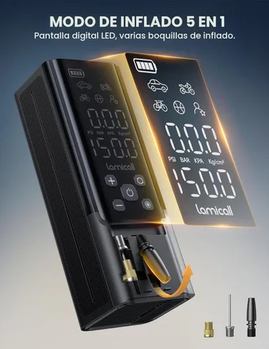 Vista 5 de Lamicall Inflador portátil de neumáticos de automóvil, compresor de aire [150 PSI] [4 veces más rápido], bomba de aire inalámbrica para automóvil