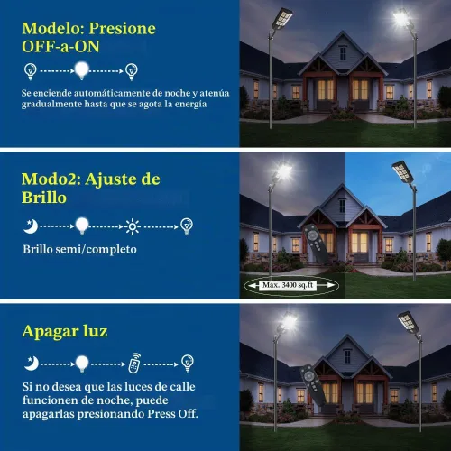 Vista 3 de Farolas solares impermeables para exteriores, 6000 W, del atardecer al amanecer, luz solar de estacionamiento con poste de lámpara, sensor