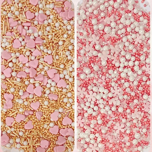 Vista 7 de Confect Mezcla de chispas de perlas rosas, plateadas, doradas y blancas, decoraciones comestibles para hornear para pasteles, cupcakes, galletas