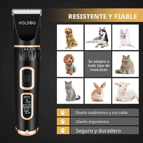 Vista 3 de Cortapelos para perros, profesional, resistente, de 3 velocidades, de bajo ruido, de alta potencia, recargable, inalámbrica, herramientas