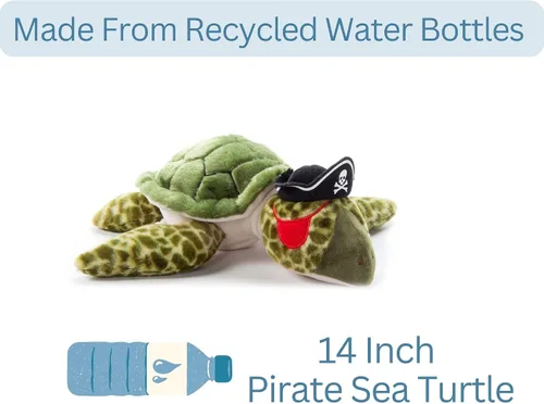 Vista 7 de The Petting Zoo Peluche de tortuga marina, regalos para niños, animales pirata, tortuga marina pirata, juguete de peluche de 14 pulgadas