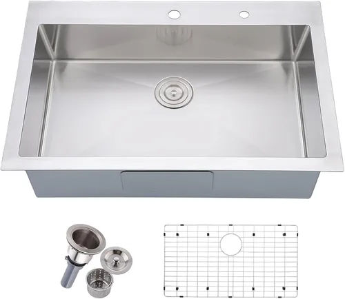 Vista 18 de Friho Fregadero de barra empotrable negro de 15 x 15 pulgadas, fregadero de cocina de acero inoxidable de un solo tazón montado en superficie