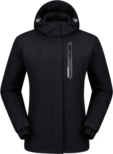 Vista 7 de CAMEL CROWN - Chamarra de esquí para mujer, impermeable, con capucha desmontable, rompevientos, forro polar, parka para lluvia