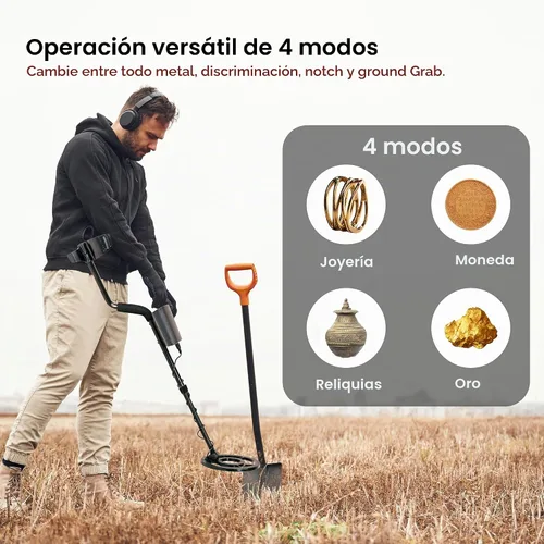Vista 4 de Bounty Hunter Time Ranger - Detector de metales para adultos – Bobina impermeable, pantalla LCD, 4 modos, punto de precisión, identificación