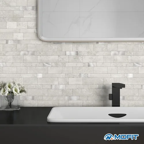 Vista 4 de Azulejo protector contra salpicaduras para cocina, despegar y pegar, acabado mate de piedra, pegatinas de azulejos para baño, panel de pared 3D