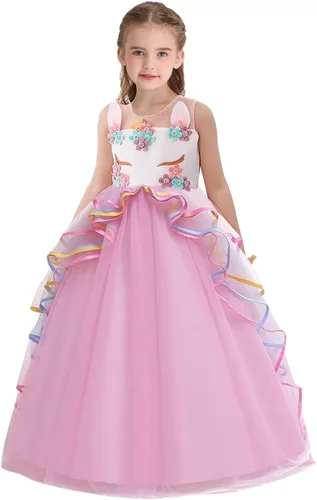 Vista 9 de Vestido de princesa para niñas, disfraz de unicornio sin mangas, arco iris, fiesta, cumpleaños, boda, Navidad, Halloween, carnaval # Multicolor