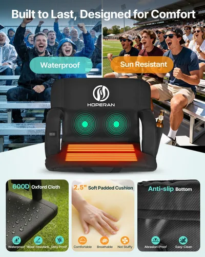 Vista 7 de HOPERAN Massage Heated Stadium Seats for Bleachers, Dual Control, Portable