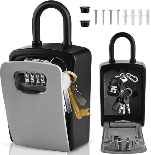 Vista 8 de L Caja de cerradura grande con llave, 4.5"x3.7"x1.5" impermeable Kirsite Lockbox Caja de bloqueo de combinación para llaves al aire libre, caja