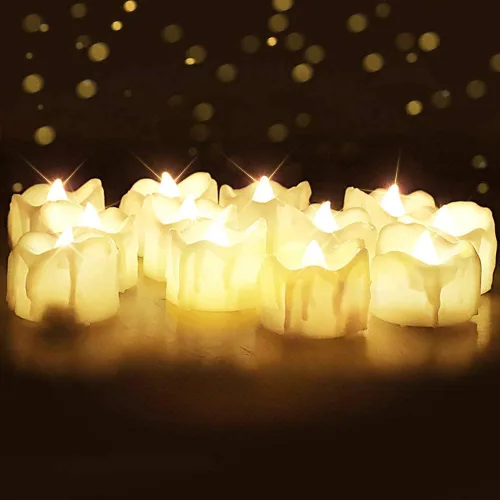 Vista 9 de Homemory 12 piezas de velas de té con temporizador, velas de té parpadeantes sin llama que se encienden automáticamente, funcionan con pilas, se