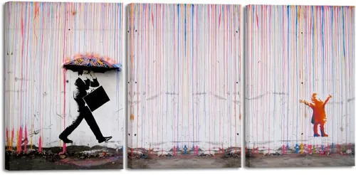 Vista 15 de Wieco Art Banksy Lluvia o Graffiti Colorido Callejero Famoso Pinturas en Lienzo Arte de Pared Moderno Inspirador Imágenes de Amor en Gris Impresión