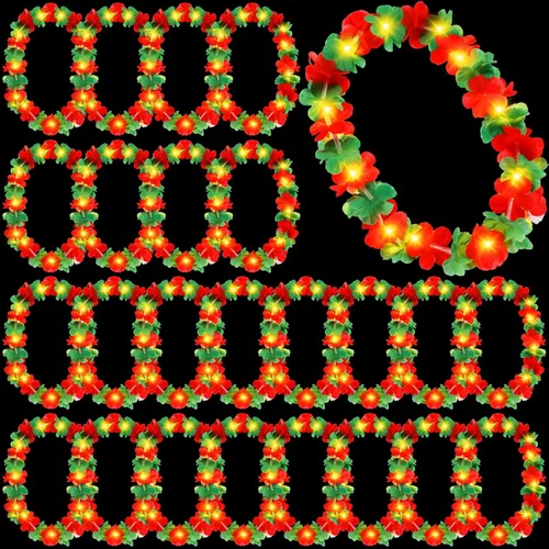 Vista 17 de Sherr 24 piezas de collares de flores hawaianas con luces LED para boda, luces LED para luau, collares de flores hawaianas para playa, carnaval