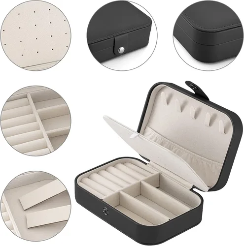 Vista 3 de Oyydecor Joyero portátil pequeño de 2 capas organizador de joyas de viaje de piel sintética para anillos collares aretes pulseras regalo de San