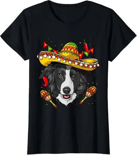 Vista 39 de Cinco de Mayo Border Collie Hombres Mujeres Niños Sombrero Camiseta Negro