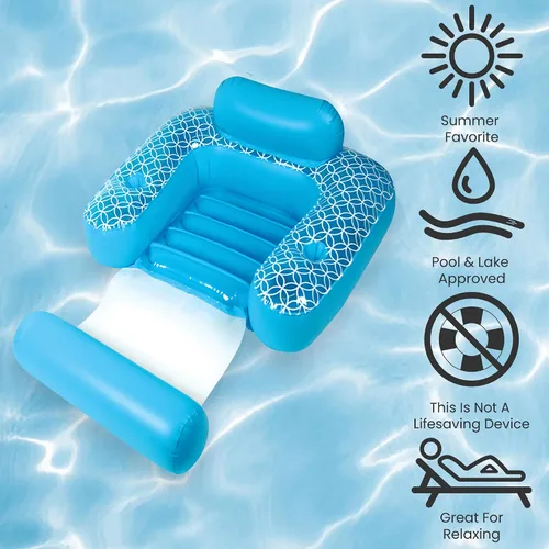 Vista 6 de Silla inflable de piscina Shangri-La azul y blanco con portavasos de 68.5 pulgadas