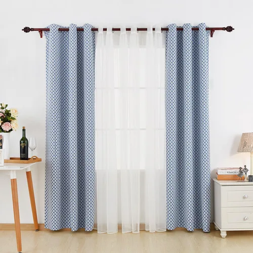 Vista 2 de Deconovo Paneles superiores con ojales, estampado marroquí azul celeste, aislamiento térmico, para ventana de dormitorio, dos cortinas transparentes