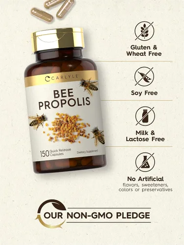 Vista 4 de Carlyle Bee Propolis Cápsulas 150 unidades Suplemento de extracto Sin OMG, sin gluten