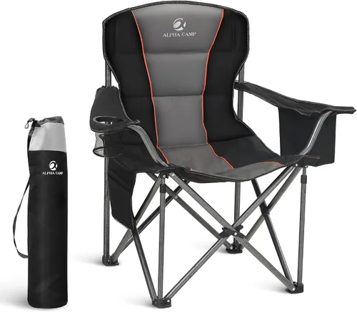 Vista 13 de LET'S CAMP - Silla de camping plegable de gran tamaño, resistente, acolchada, para exteriores, con soporte para tazas, capacidad de peso de 450